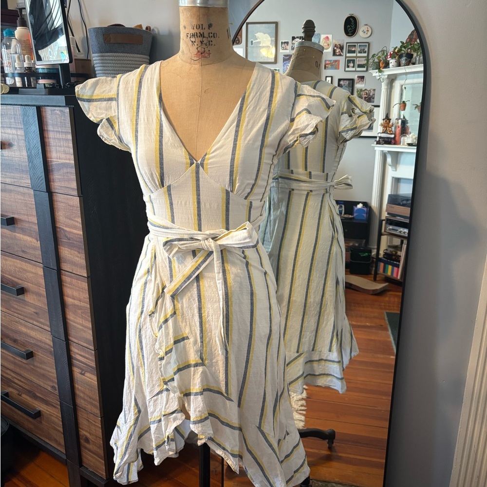 Just One Answer Striped White Linen Dress